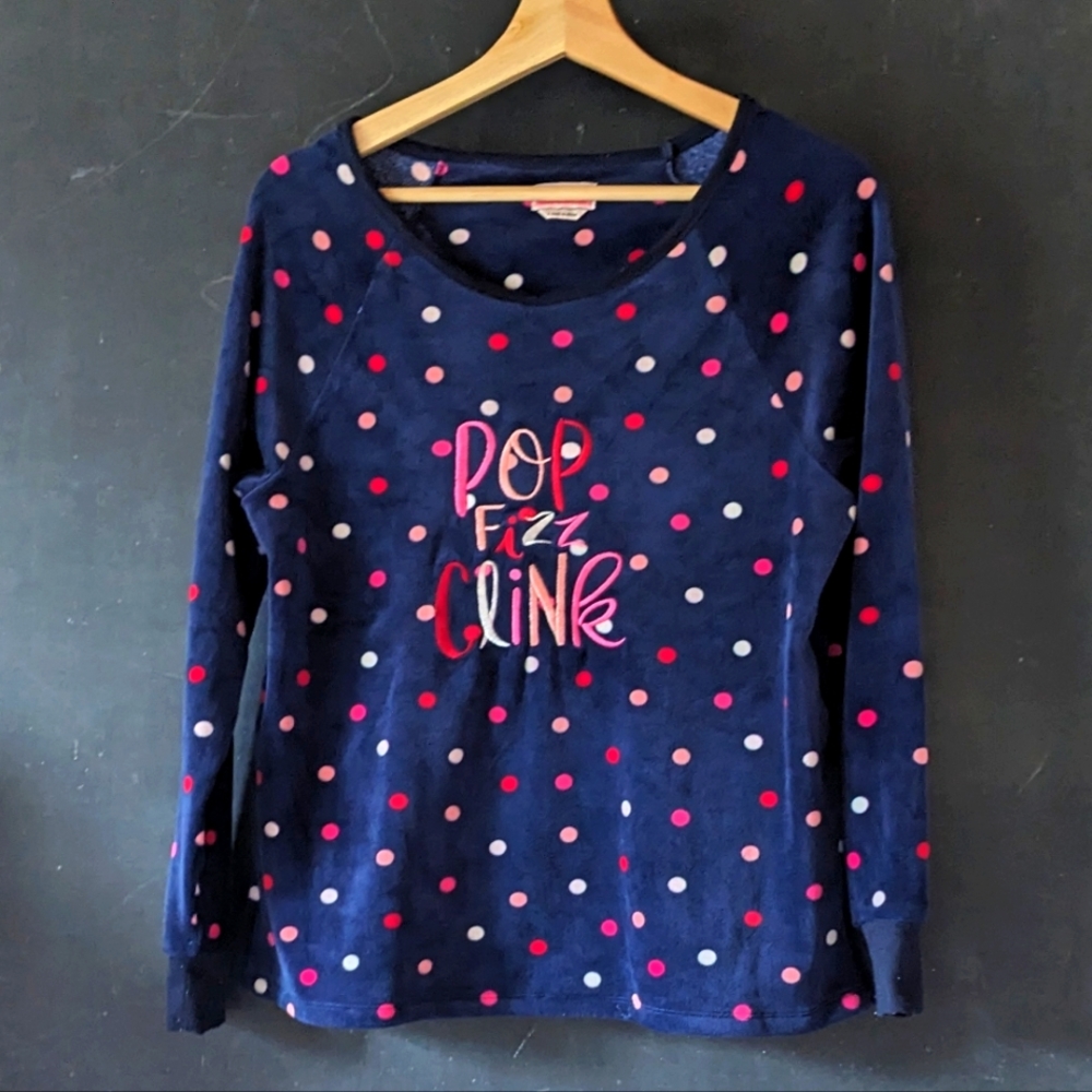 Kate Spade Velour Pajama Lounge Top Polka Dots Pop Fizz Clink Sz S
